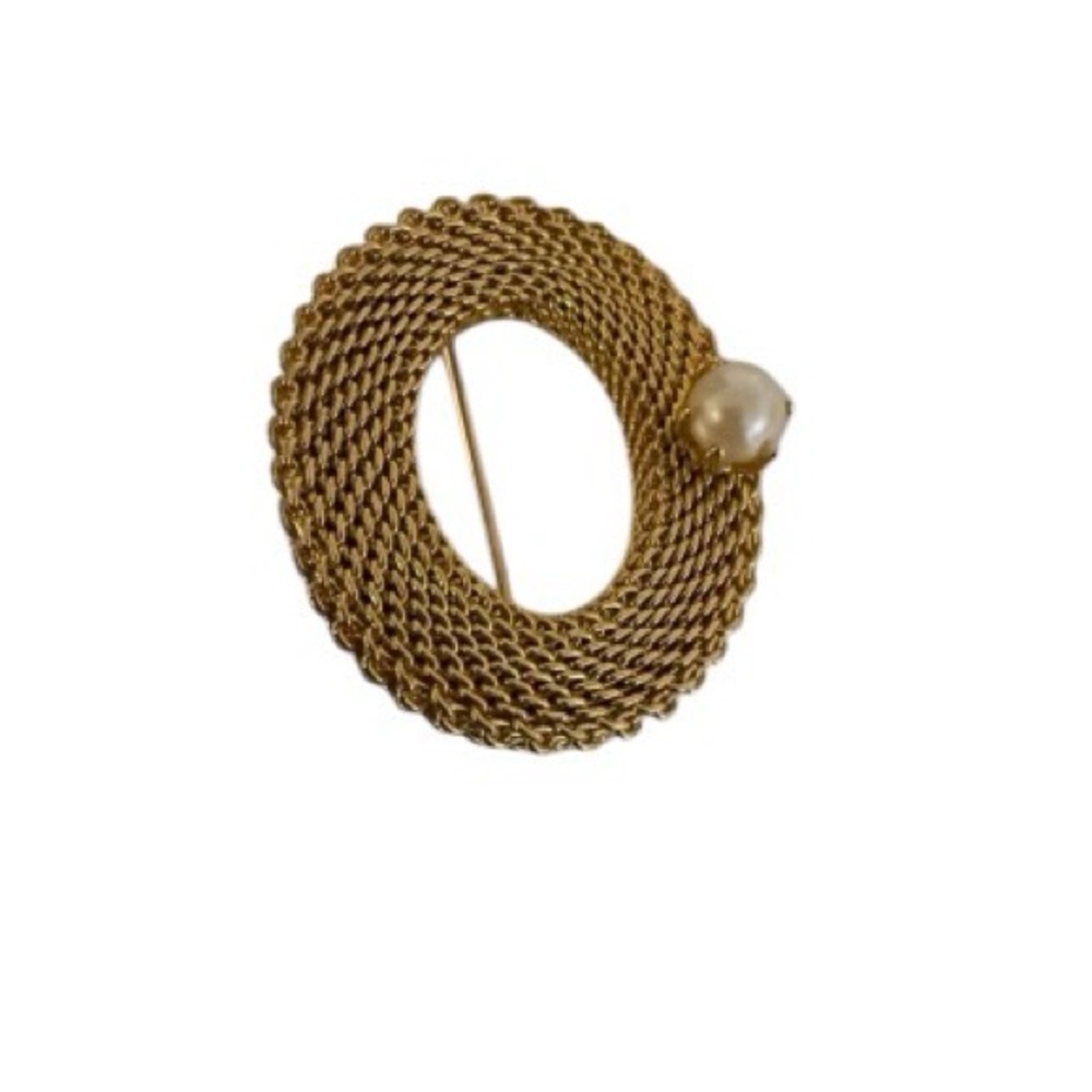 Vintage Mesh Gold Tone Brooch - Picture 3 of 4